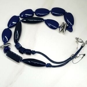 CHICO'S Black & Blue Chunky Necklace Nautical Resort Preppy‎ Yacht Ocean